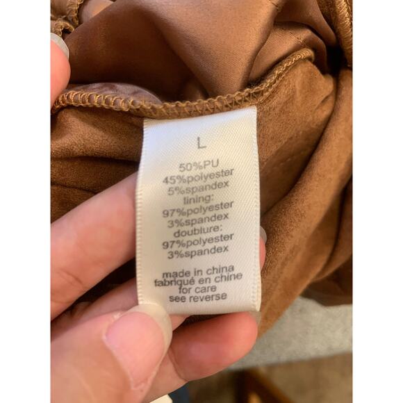 Ronny Kobo Women Large Brown Faux Leather Paperbag Shorts - Picture 4 of 13